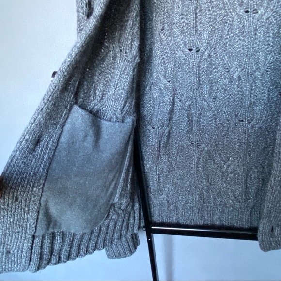 Banana Republic Shawl Cardigan Merino Wool Blend Cable Chunky Knit Gray Men Sz S - Picture 10 of 16